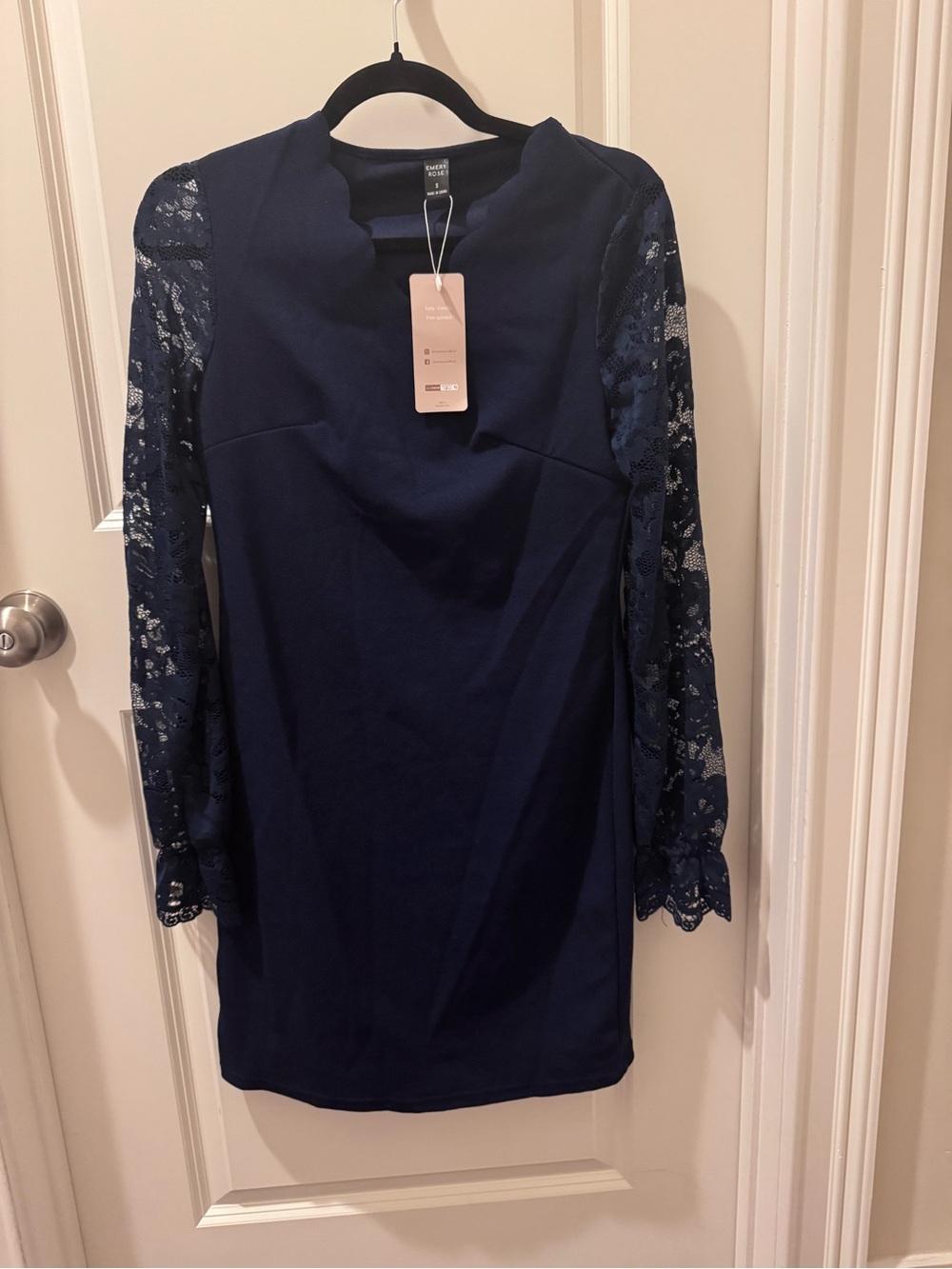 Navy Lace-Sleeve Long Sleeve Dress by H&M